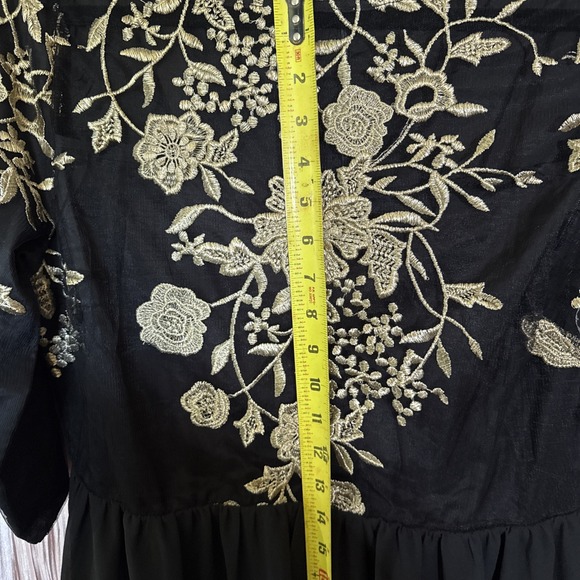 Black & Gold Embroidered Chiffon– 3/4 Sleeve Formal Evening Cocktail Dress Sz XL - Picture 8 of 8